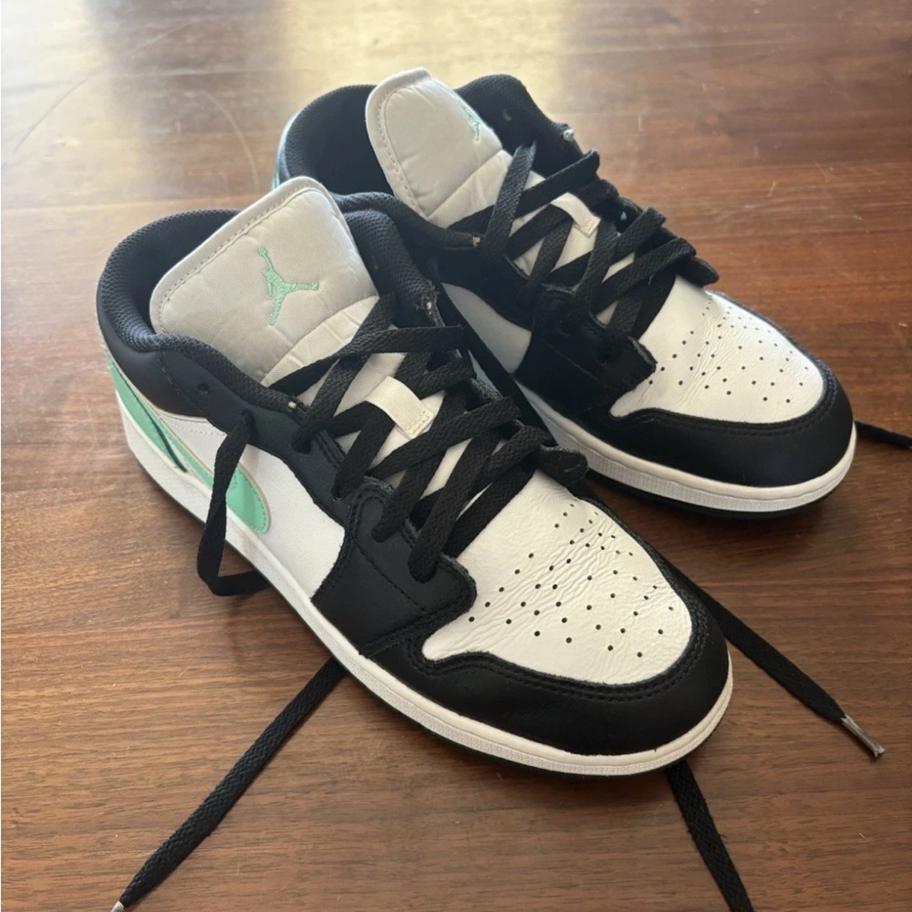Nike Air Jordan’s low Kids Sneakers Black and White with Mint Accents